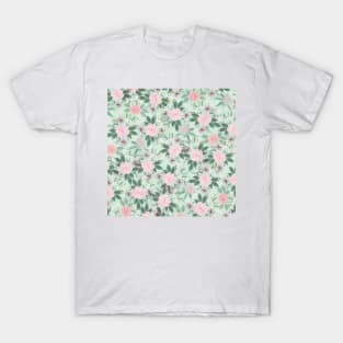 Elegant Green Pink Floral Watercolor Painting T-Shirt